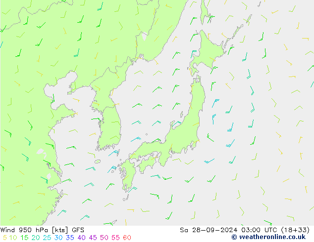 Wind 950 hPa GFS So 28.09.2024 03 GMT