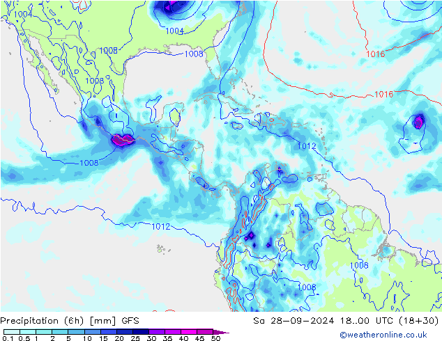 Precipitation (6h) GFS Sa 28.09.2024 00 UTC