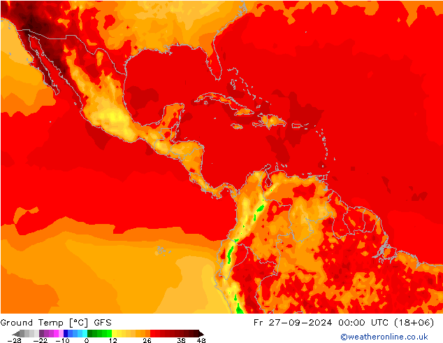 Temperatura del suelo GFS vie 27.09.2024 00 UTC