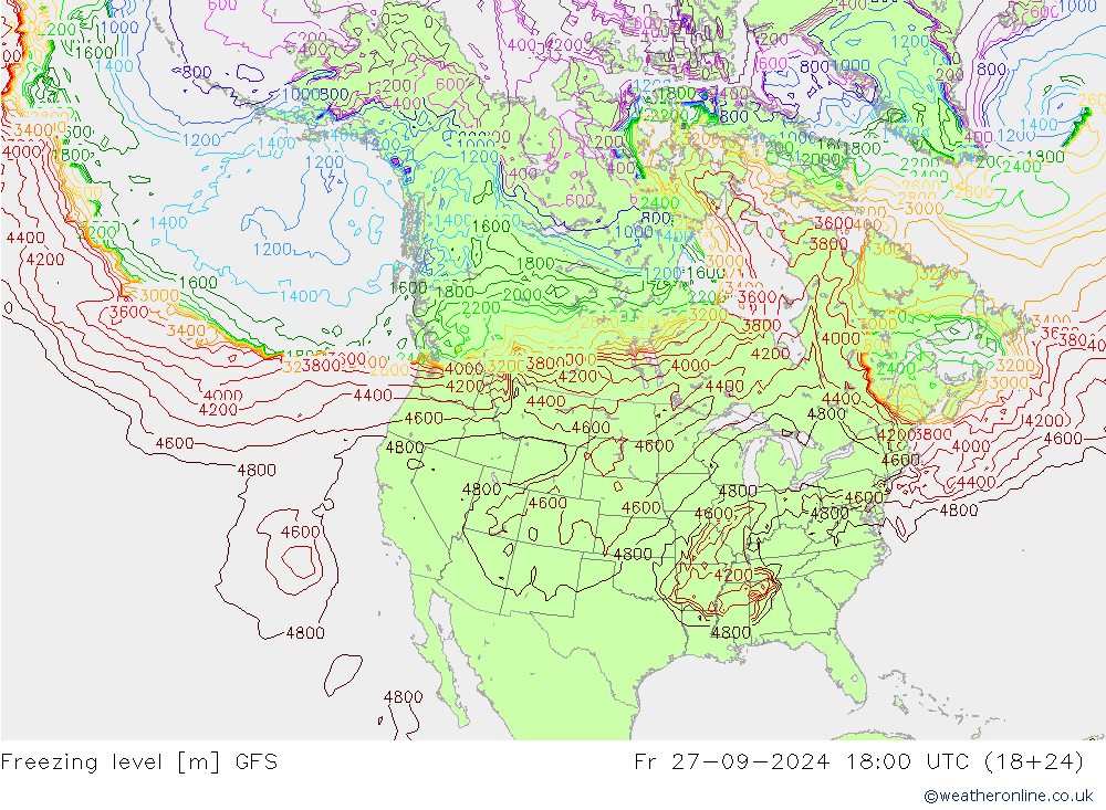 Freezing level GFS Fr 27.09.2024 18 UTC