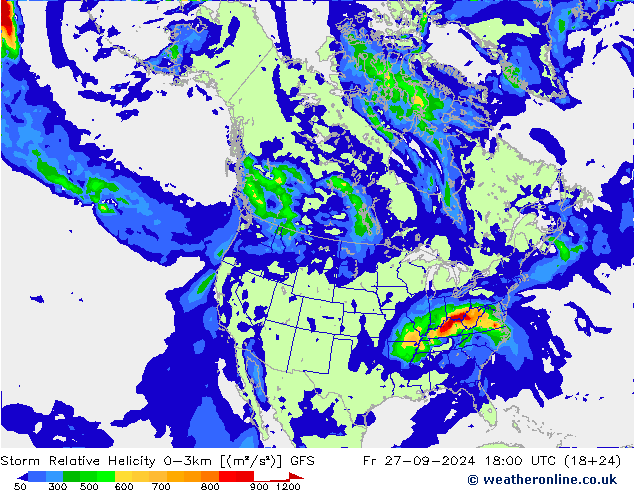 Storm Relative Helicity GFS Fr 27.09.2024 18 UTC