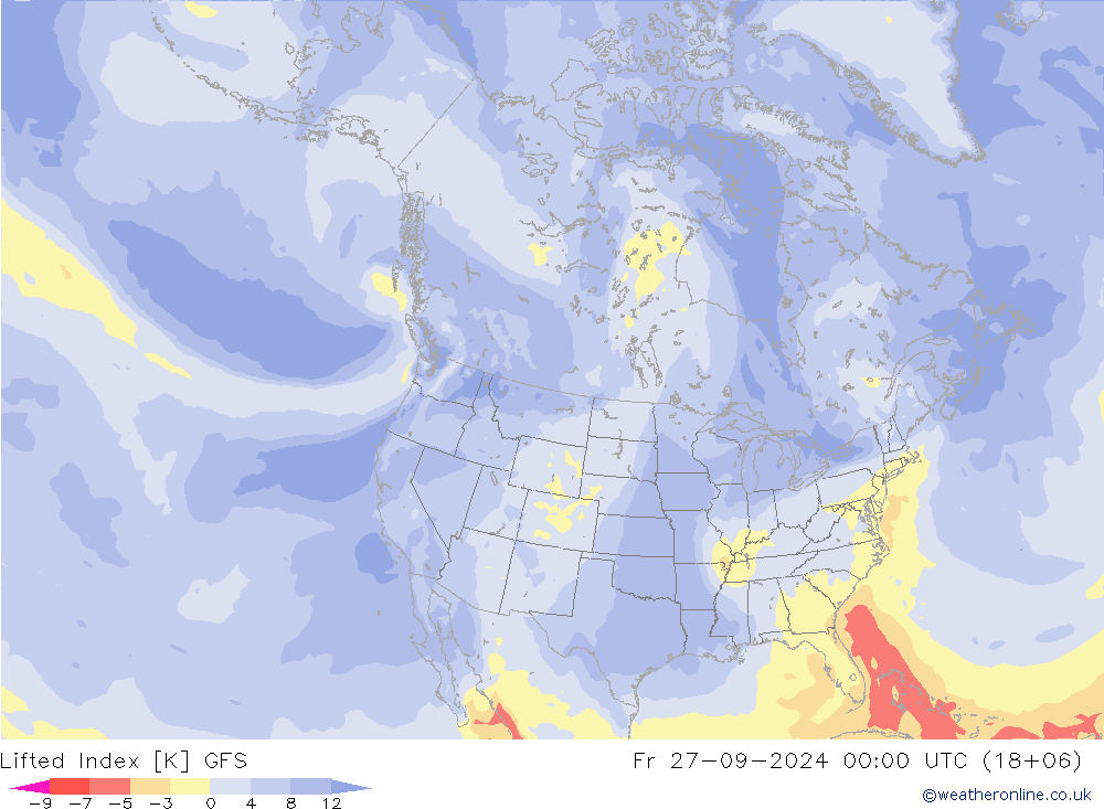 Lifted Index GFS пт 27.09.2024 00 UTC