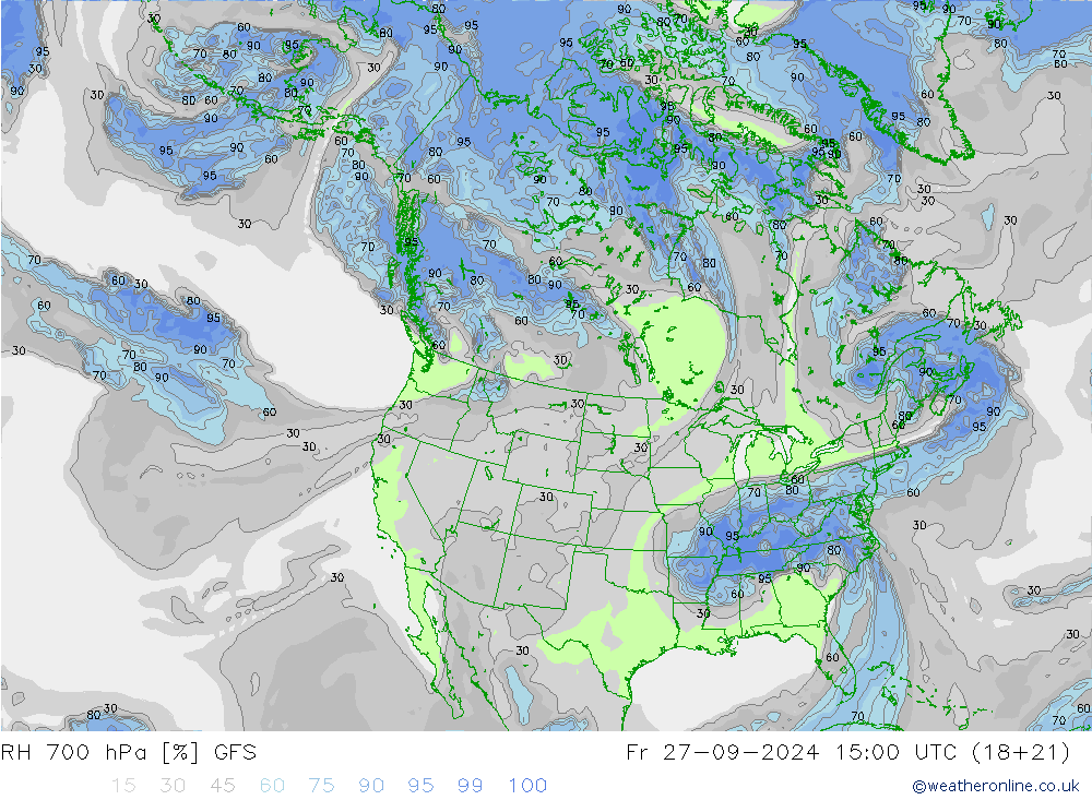 Humidité rel. 700 hPa GFS ven 27.09.2024 15 UTC