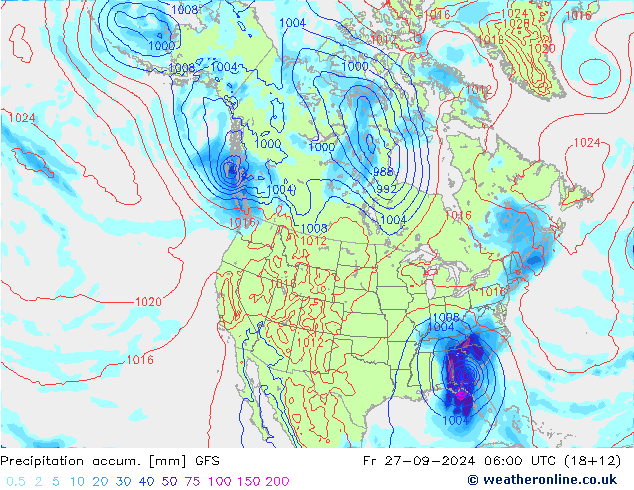 Precipitation accum. GFS пт 27.09.2024 06 UTC