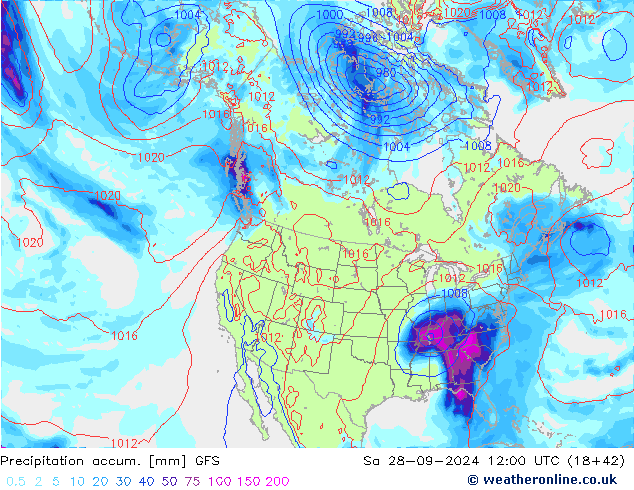 Precipitation accum. GFS Sáb 28.09.2024 12 UTC