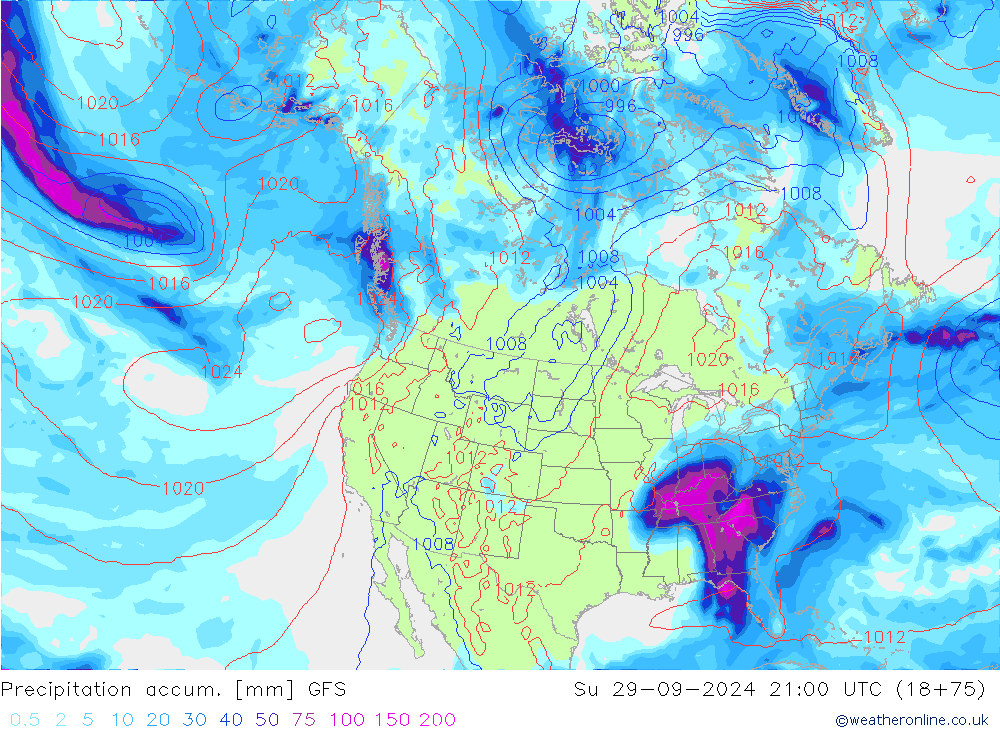 Precipitation accum. GFS Dom 29.09.2024 21 UTC