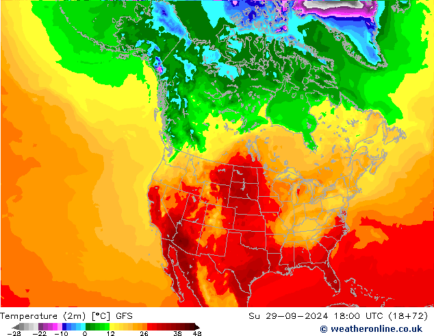 Temperature (2m) GFS Su 29.09.2024 18 UTC