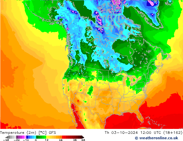 Temperatura (2m) GFS gio 03.10.2024 12 UTC