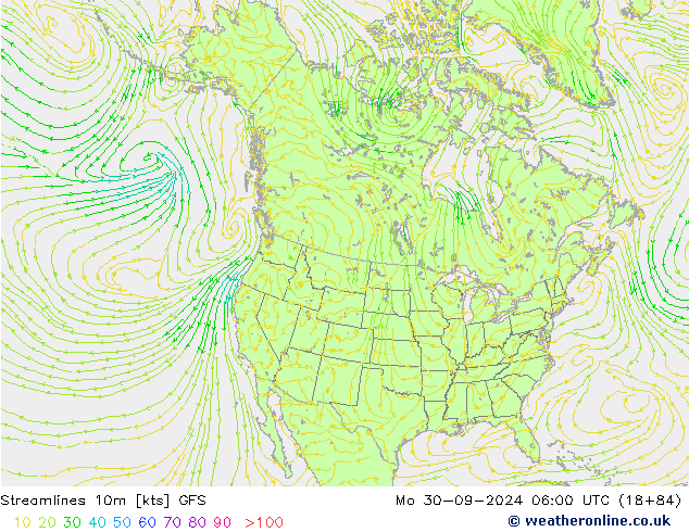 Linea di flusso 10m GFS lun 30.09.2024 06 UTC