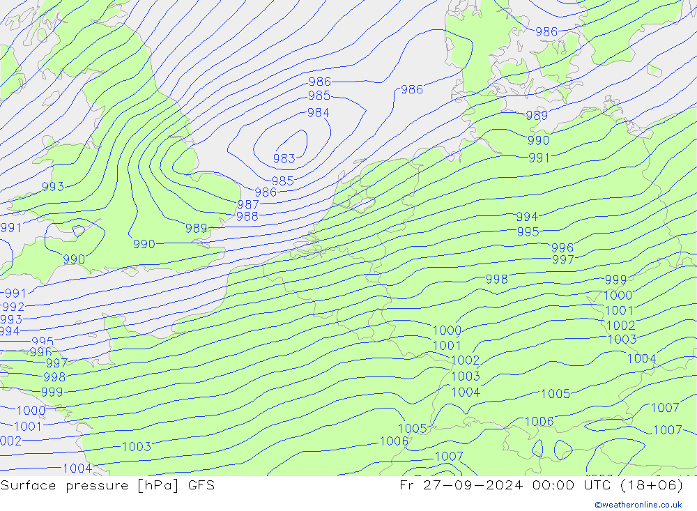 Atmosférický tlak GFS Pá 27.09.2024 00 UTC