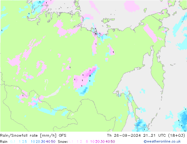 Rain/Snowfall rate GFS Qui 26.09.2024 21 UTC