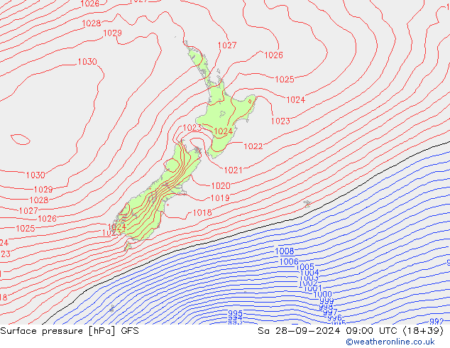 Atmosférický tlak GFS So 28.09.2024 09 UTC