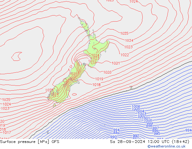 Surface pressure GFS Sa 28.09.2024 12 UTC