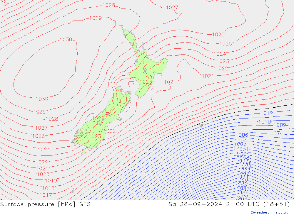 Surface pressure GFS Sa 28.09.2024 21 UTC