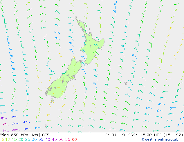 wiatr 850 hPa GFS pt. 04.10.2024 18 UTC