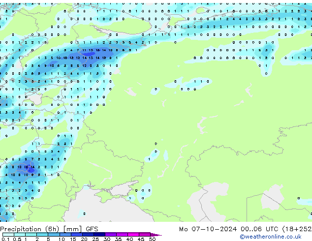 Z500/Rain (+SLP)/Z850 GFS пн 07.10.2024 06 UTC