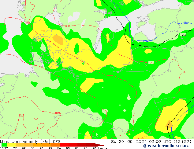 Max. wind velocity GFS dom 29.09.2024 03 UTC