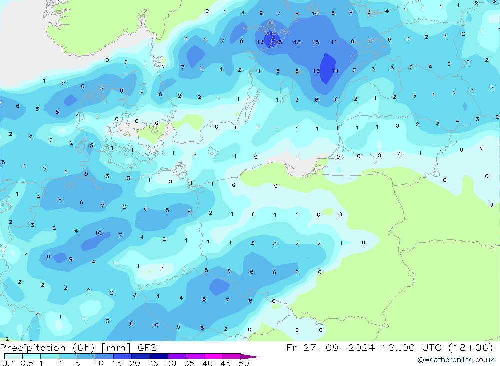 Z500/Rain (+SLP)/Z850 GFS ven 27.09.2024 00 UTC