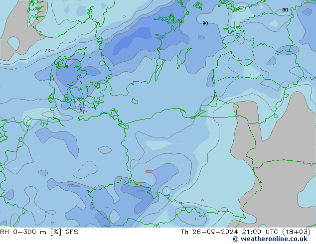 RH 0-300 m GFS Th 26.09.2024 21 UTC