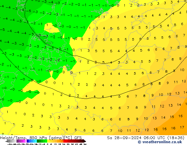 Z500/Rain (+SLP)/Z850 GFS Sáb 28.09.2024 06 UTC