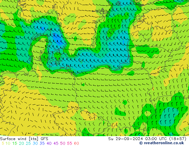 Vent 10 m GFS dim 29.09.2024 03 UTC