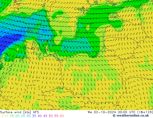 ветер 10 m GFS ср 02.10.2024 00 UTC