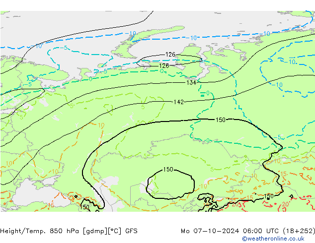 Z500/Rain (+SLP)/Z850 GFS Mo 07.10.2024 06 UTC