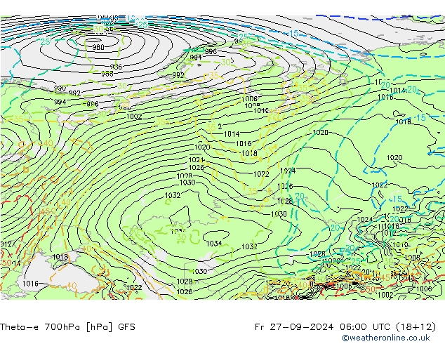 Theta-e 700гПа GFS пт 27.09.2024 06 UTC