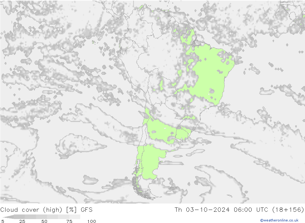 Cloud cover (high) GFS Th 03.10.2024 06 UTC