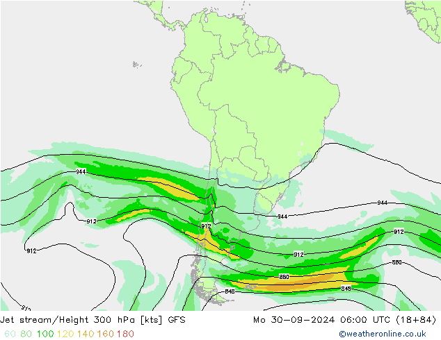 Jet stream/Height 300 hPa GFS Mo 30.09.2024 06 UTC