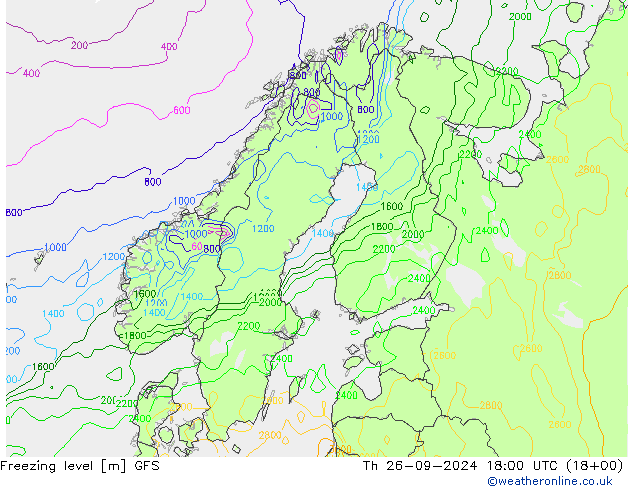 Freezing level GFS чт 26.09.2024 18 UTC