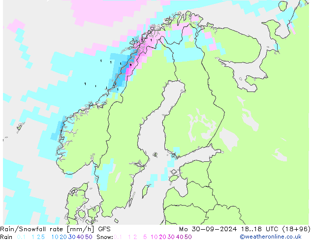 Rain/Snowfall rate GFS Po 30.09.2024 18 UTC