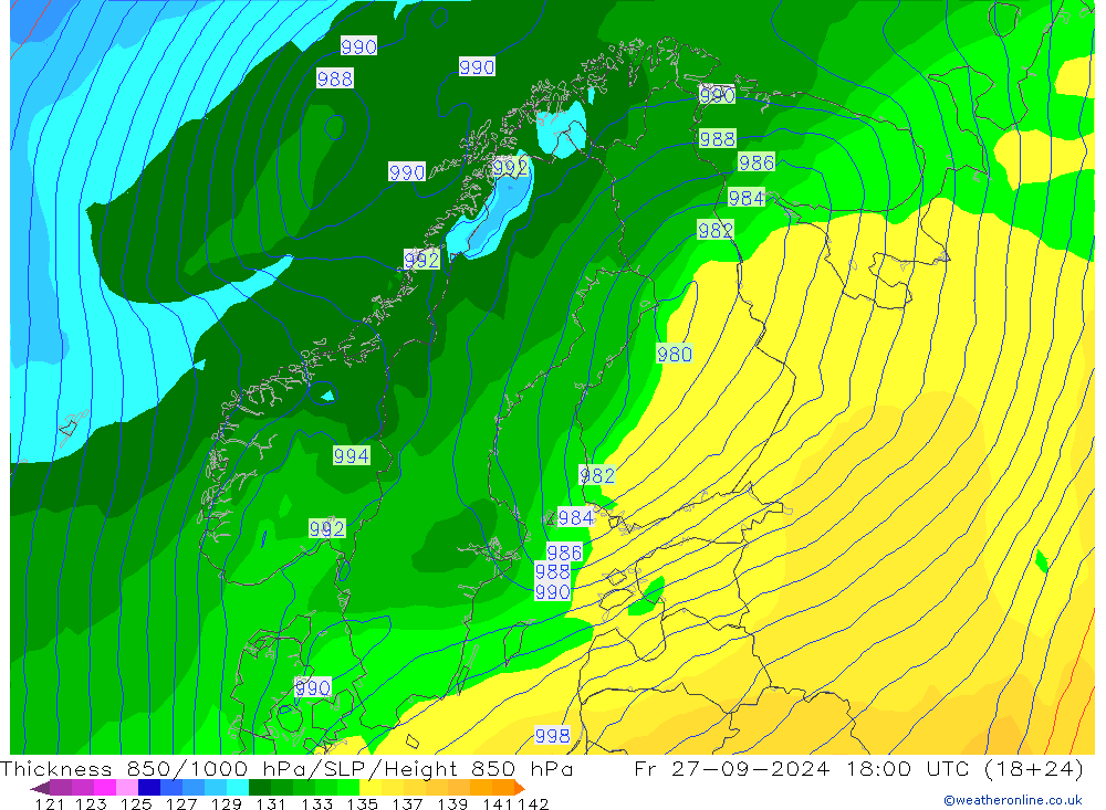 Thck 850-1000 hPa GFS Fr 27.09.2024 18 UTC