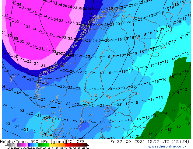 Z500/Rain (+SLP)/Z850 GFS Pá 27.09.2024 18 UTC