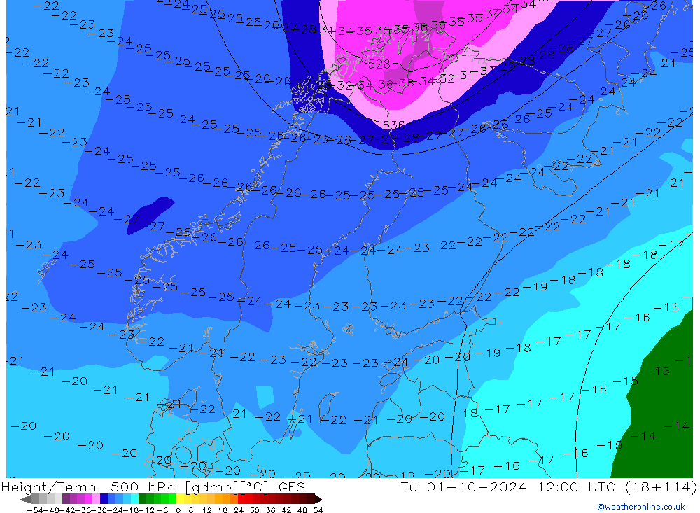 Height/Temp. 500 hPa GFS Ter 01.10.2024 12 UTC