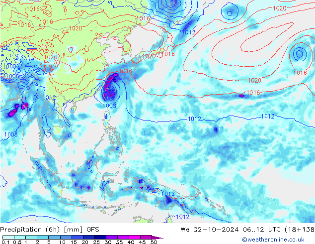 Z500/Rain (+SLP)/Z850 GFS śro. 02.10.2024 12 UTC