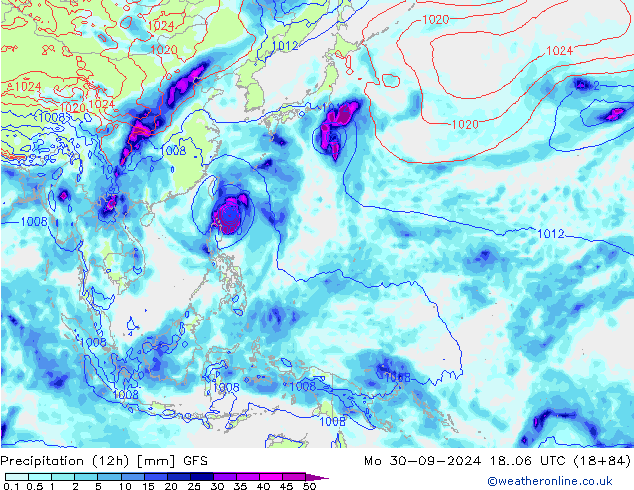 Precipitation (12h) GFS Po 30.09.2024 06 UTC