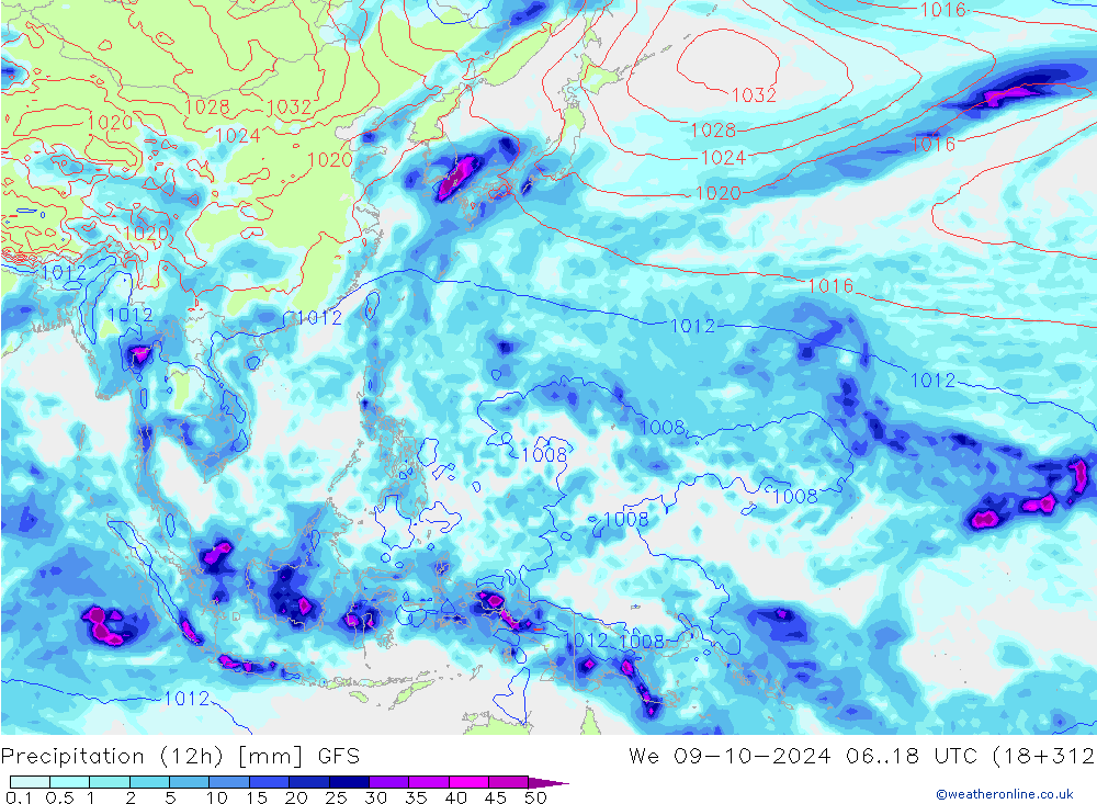 Precipitação (12h) GFS Qua 09.10.2024 18 UTC