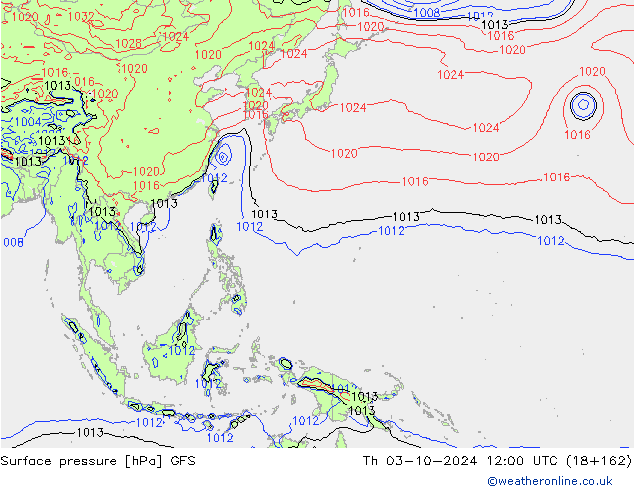 Surface pressure GFS Th 03.10.2024 12 UTC