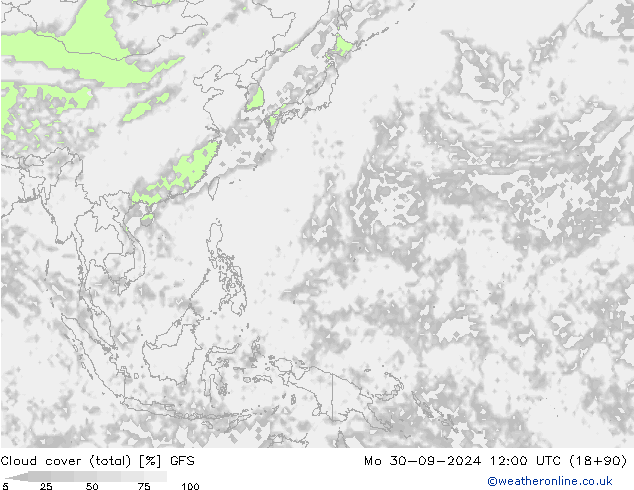 Cloud cover (total) GFS Mo 30.09.2024 12 UTC