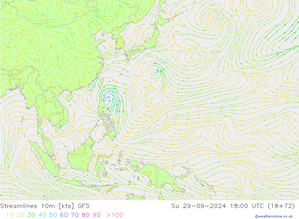 Streamlines 10m GFS Ne 29.09.2024 18 UTC