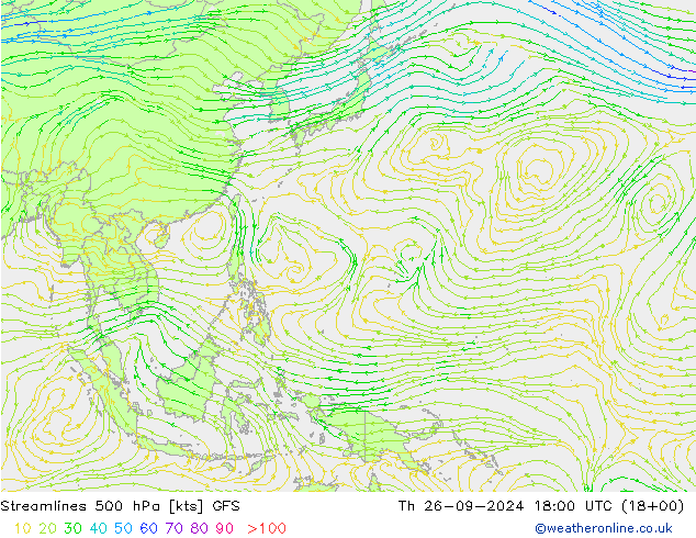 Streamlines 500 hPa GFS Th 26.09.2024 18 UTC