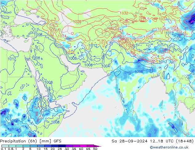 Z500/Rain (+SLP)/Z850 GFS Sáb 28.09.2024 18 UTC