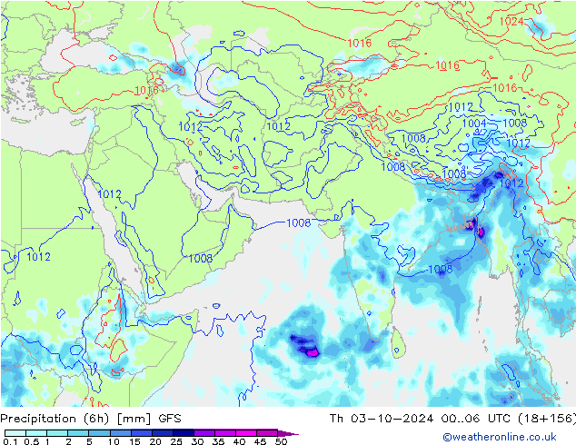 Z500/Rain (+SLP)/Z850 GFS Th 03.10.2024 06 UTC