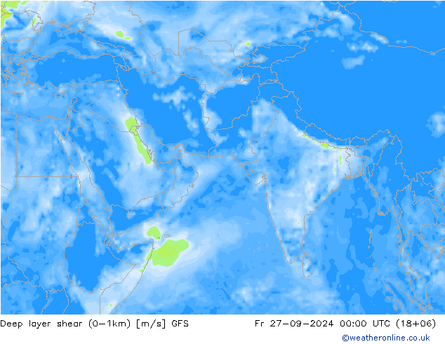 Deep layer shear (0-1km) GFS Fr 27.09.2024 00 UTC