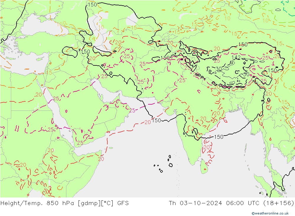 Yükseklik/Sıc. 850 hPa GFS Per 03.10.2024 06 UTC