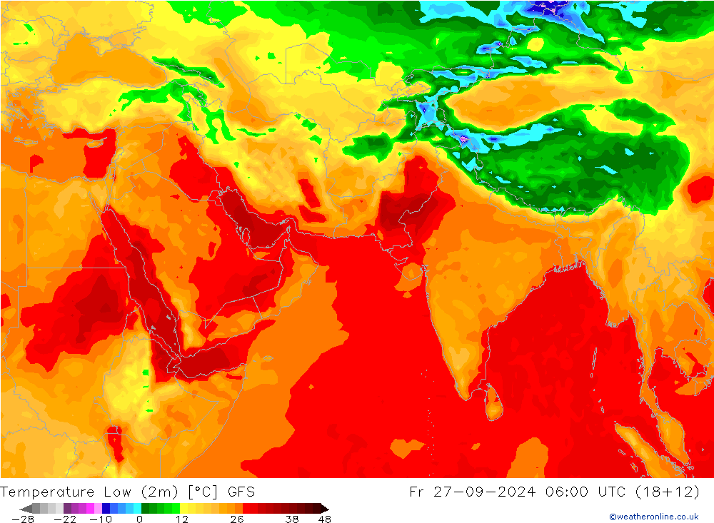 température 2m min GFS ven 27.09.2024 06 UTC