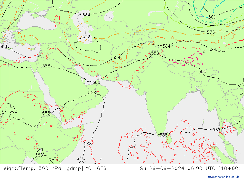 Z500/Yağmur (+YB)/Z850 GFS Paz 29.09.2024 06 UTC