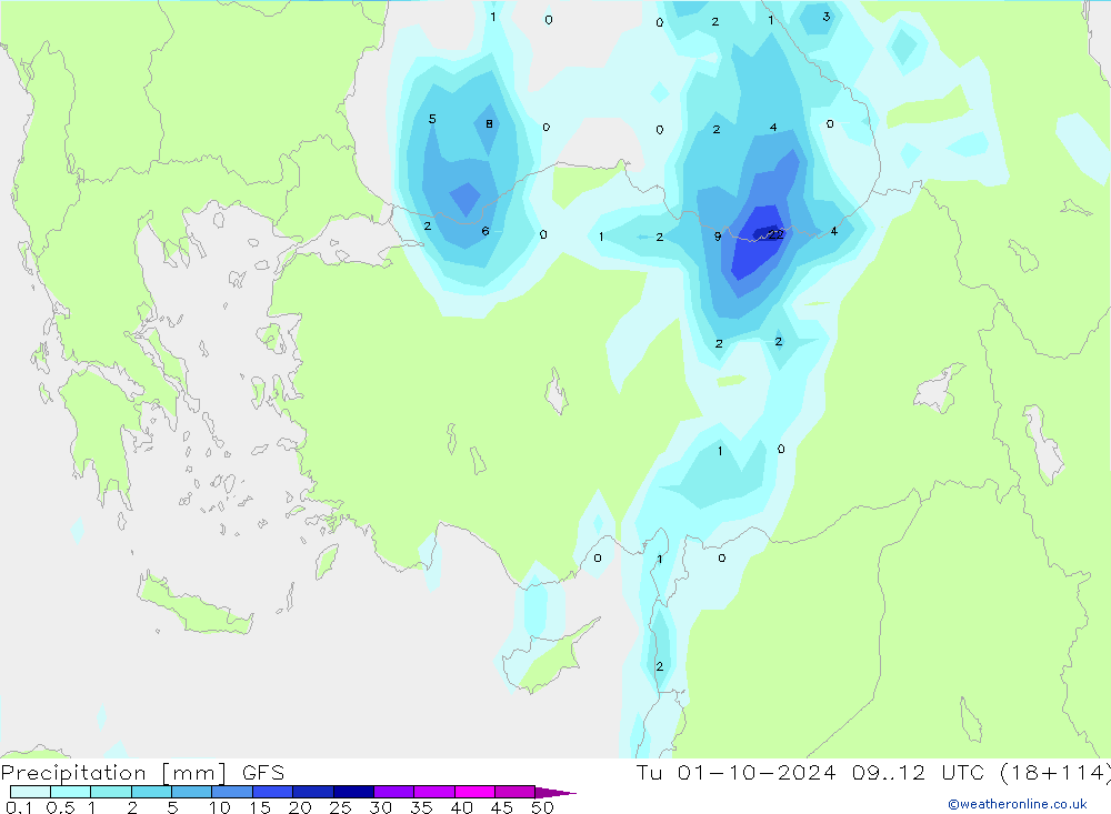 Precipitation GFS Tu 01.10.2024 12 UTC