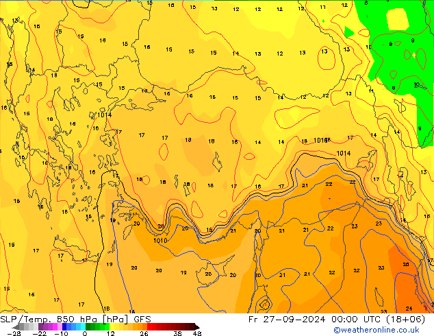 SLP/Temp. 850 hPa GFS Pá 27.09.2024 00 UTC